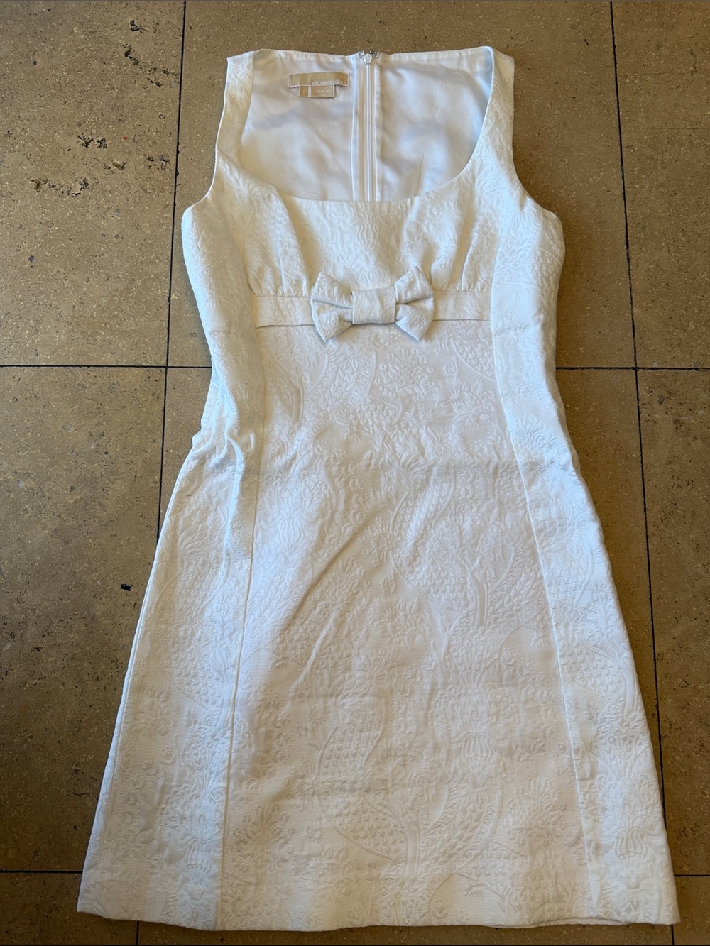 Michael Kors Collection Cream Textured Jacquard Bow Mini Dress